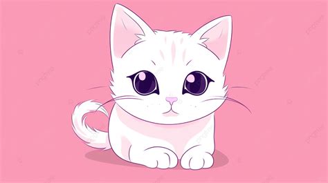 pembe giysili ve pembe arka planda oturan beyaz bir anime kedisi
