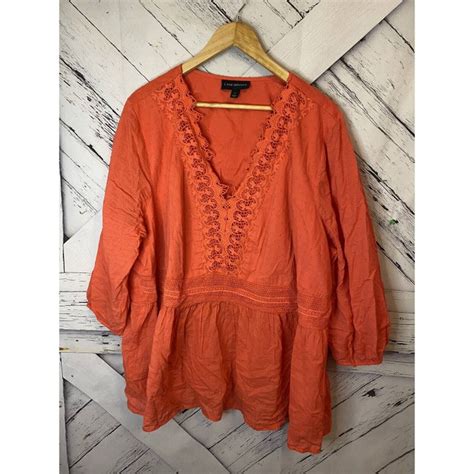 Vintage Lane Bryant Coral Gauzy Tunic Style Top Shirt W Crochet Lace