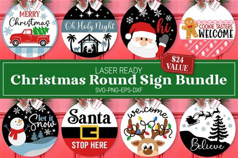 Christmas Welcome Sign Svg Bundle Round Door Hanger Decor