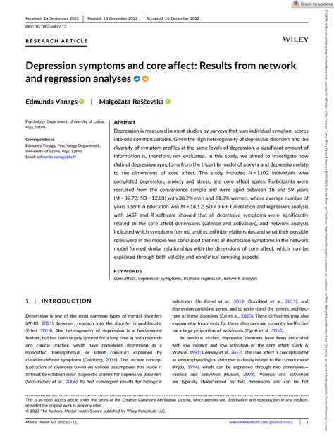 Depression Symptoms And Core Affect Resu Received 26 September 2022