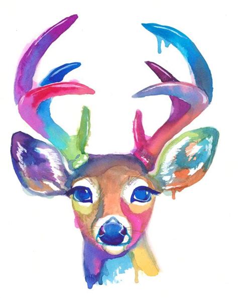 Colorful Deer Art Print Antlers Gift Abstract Painting Etsy In 2021