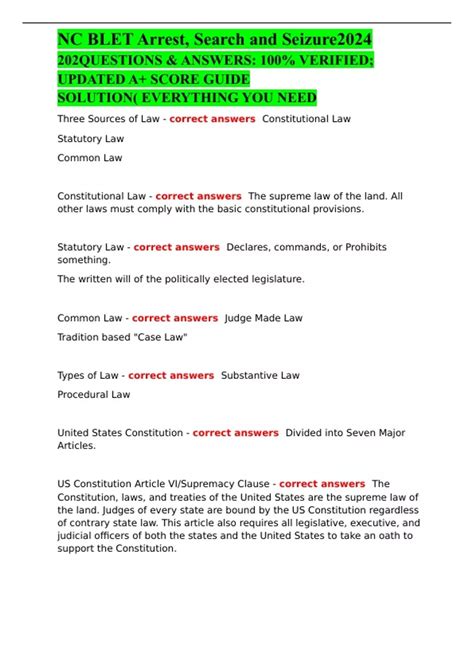 NC BLET Arrest, Search and Seizure2024 202QUESTIONS & ANSWERS: 100%