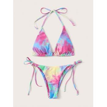 Emmiol Kostenloser Versand 2025 Tie Dye Halfter Bikini Set Lila S Von