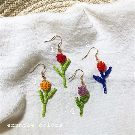 Beaded Tulip Earrings Summer Jewelry Seed Bead Earring Etsy