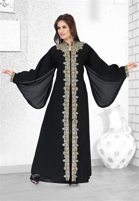 Buy Hand Embroidered Georgette Abaya In Black Online Qfd Utsav