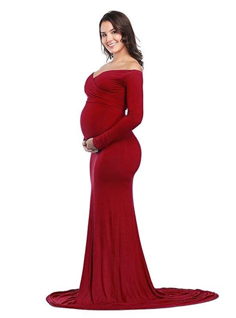 Justvh Maternity Elegant Fitted Maternity Gown Long Sleeve Cross Front