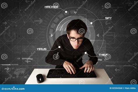 Young Hacker In Futuristic Enviroment Hacking Personal Information