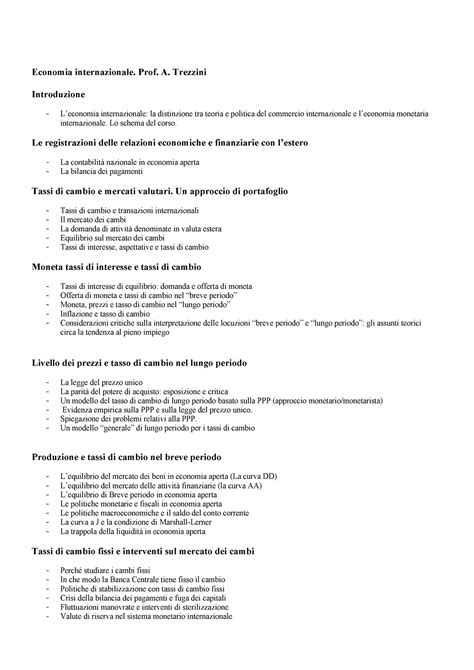 Programma Internazionale Economia Internazionale Prof A Trezzini