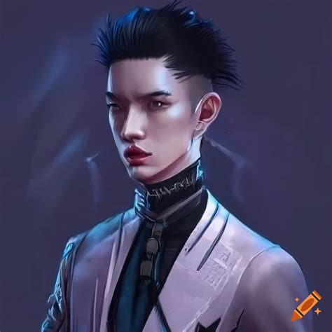 Cyberpunk Male Netrunner In Sleek Attire With Spiky Hair And Loose Tie