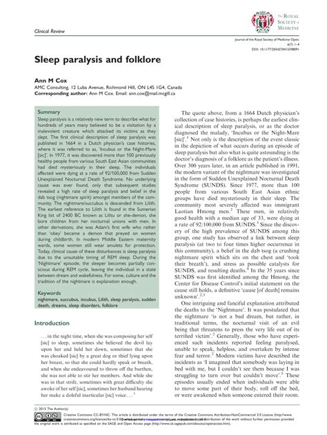 (PDF) Sleep paralysis and folklore