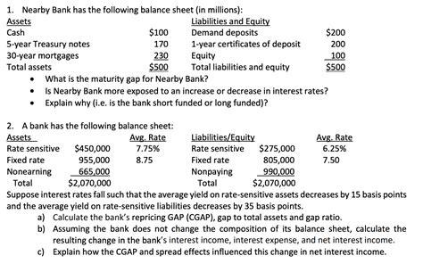 1 Nearby Bank Has The Following Balance Sheet In