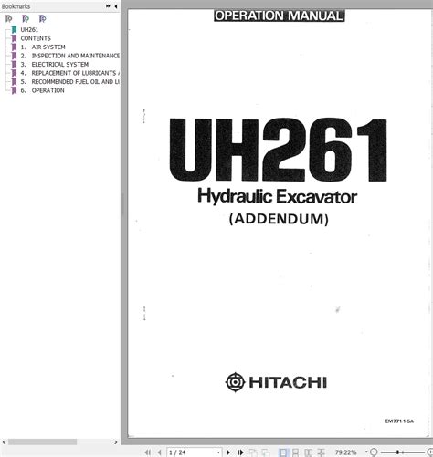 Hitachi Hydraulic Excavator Uh261 Operation Manual Em771 1 5a