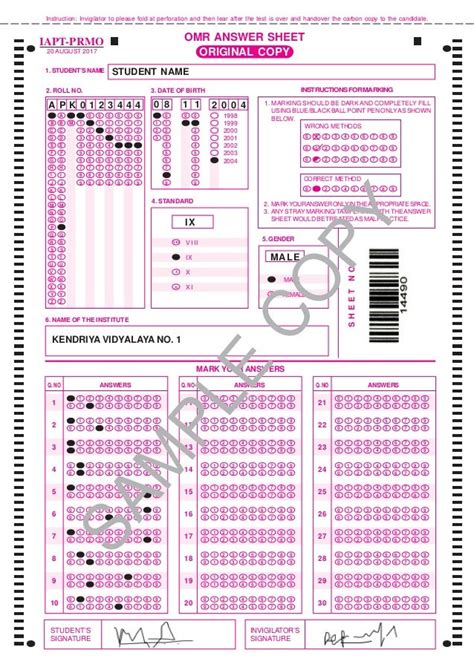 Sample Omr Sheet Marking