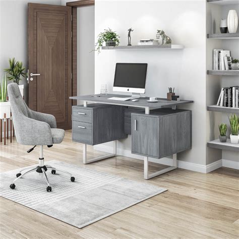 Modern Office Desk with Drawers and Cabinet – Onetify