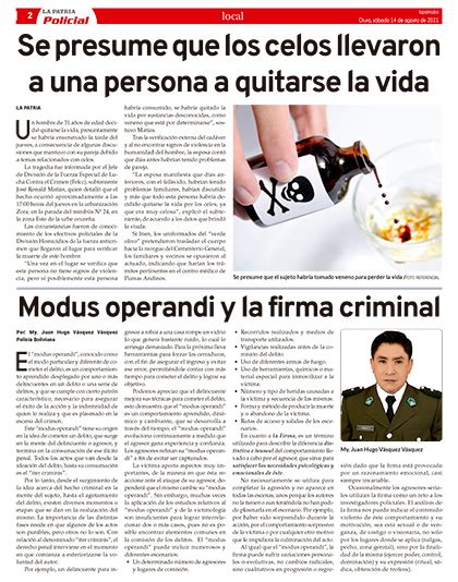 Modus operandi y la firma criminal Periódico La Patria Oruro Bolivia