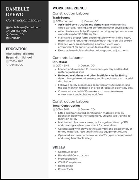 5 Construction Laborer Resume Examples Working For 2025