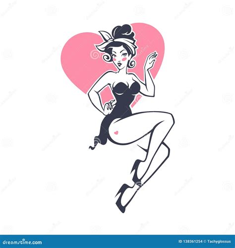 Pinup Girl Onheart Shape Background For Youe Logo Label Print Emblem