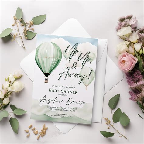 Hot Air Balloon Baby Shower Invitation Template Oh Baby Digital Invite Editable Pastel Evite