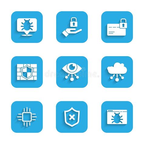 Set Eye Scan Shield With Cross Mark System Bug Internet Of Things