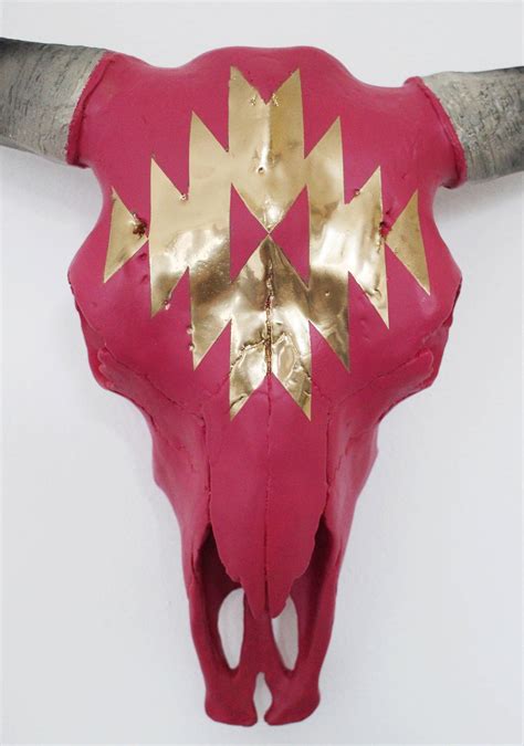 Hand Painted Faux Cow Skull With Gold Navajo Pattern 3 Sizes Etsy