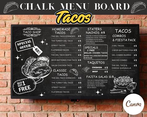 Tacos Menu For Restaurants Tv Menu Board Chalk Menu Board Taco Menu