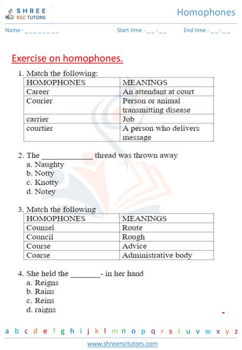 Homophones Worksheets For Grade 3 English Shree Rsc Tutors