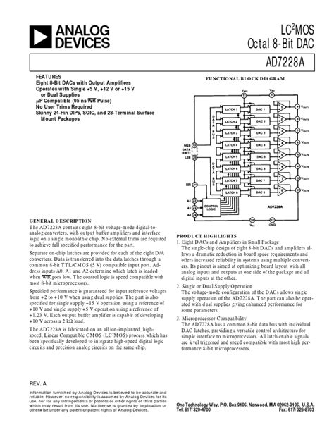 Ad7228a Analog Devices Dac Hoja De Datos Ficha Técnica Distribuidor