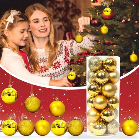 AZZAKVG Christmas Ornaments 24Pc Christmas Ball Ornaments Decorations ...