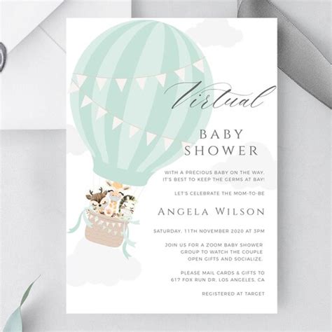 Blue Hot Air Balloon Baby Shower Invitation Boy Baby Shower Etsy
