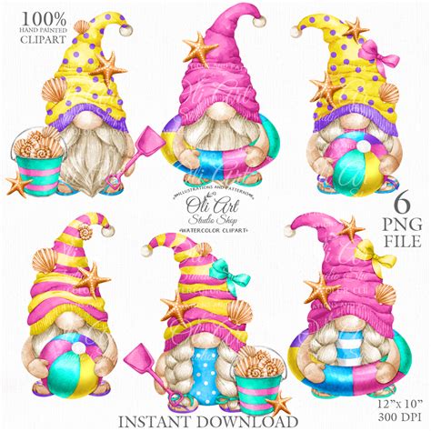 Beach Gnome Clip Art Cute Characters Hand Drawn Graphics Inspire