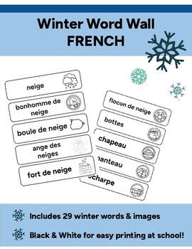 French Winter Word Wall Mur De Mots L Hiver By Mme Amy Fsl Tpt