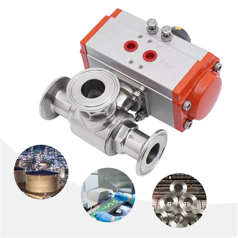 T Type Sanitary Pneumatic Ball Valve Tri Clamp Quick Ferrule 3 Way