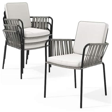 DEXTRUS Outdoor Dining Chair Set Of 4 All Weather Rope And Rattan