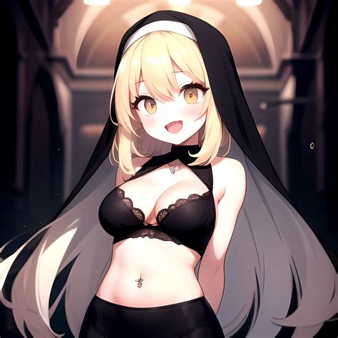 1girl D Black Headwear Black Nails Blonde Hair Blush Breasts Cleavage Grey Hair Large Breasts
