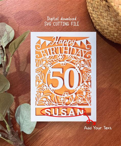 50th Birthday Card Svg Papercut Card Svg Name Card Svg Card Etsy Canada