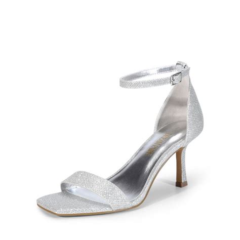 NUDE PU Square Toe Ankle Strap Heels