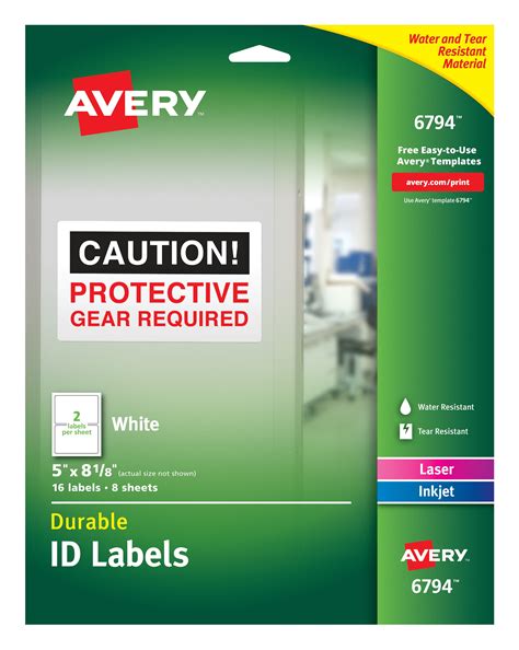 Avery Durable Id Labels Permanent Adhesive 5 X 8 1 8 16 Labels 6794