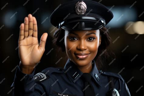 Premium Photo A Smiling Female Police Officer Takes An Oath With Her Right Hand Raised