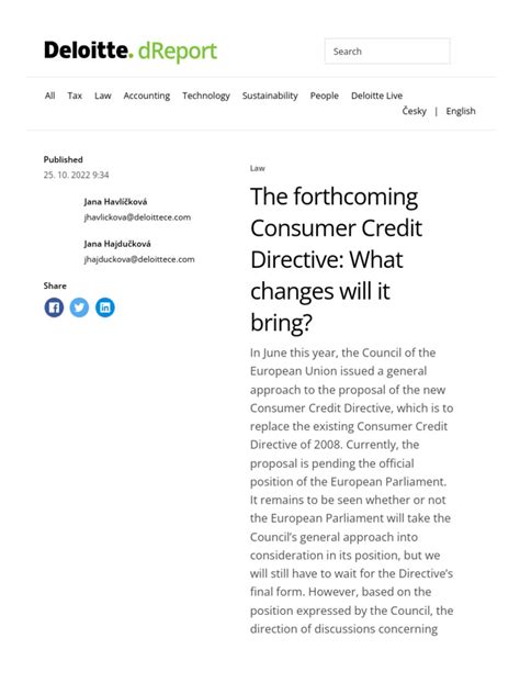 The Forthcoming Consumer Credit Directive - What Changes Will It Bring ...