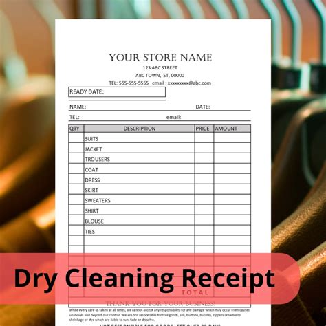 Dry Cleaner Receipt Template Editable Dry Cleaning Invoice