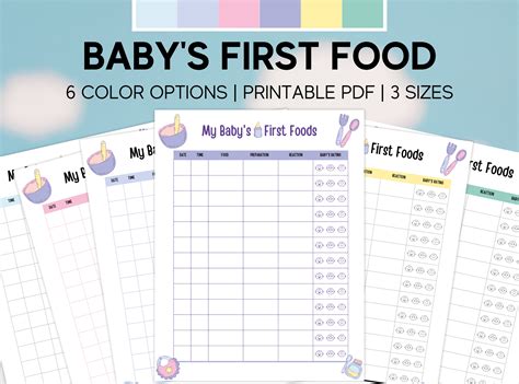 Baby Food Tracker Printable Babys First Foods Meal Planner Food Diary