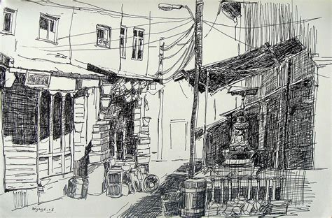 Nuwakot Bazaar Drawing By Bijaya Maharjan