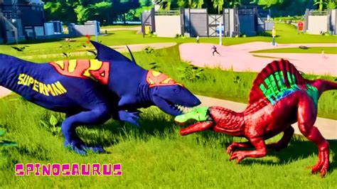 Hulk Spinosaurus Epic Battle Vs Superman Shark Mega Tyrannospino