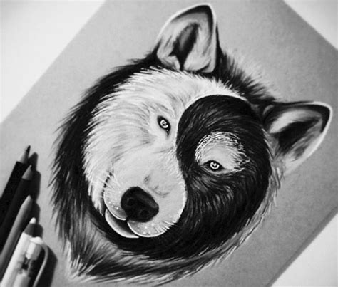 Yin yang wolf#wolf #yang #yin | Emotional drawings, Animal drawings ...