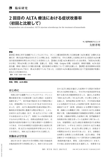 2回目のalta療法における症状改善率（初回と比較して） 臨床外科 71巻8号 医書jp