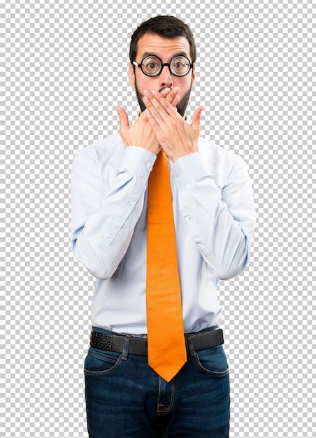 Premium PSD Funny Man With Glasses Covering His Mouth