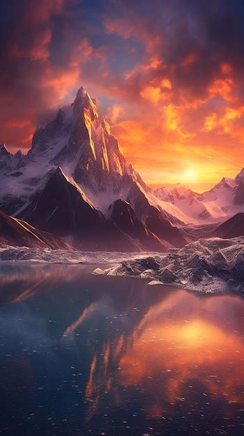 Premium Ai Image A Breathtaking Sunset Scene With Majestic Mountains