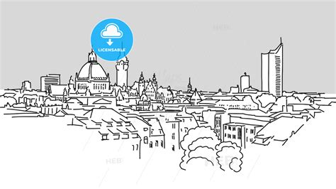 Leipzig Skyline Vector Outline Sketch - HEBSTREITS