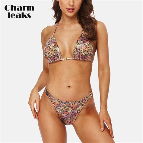 Charmleaks Women Bikini Set Swimsuit Sexy Halter String Triangle