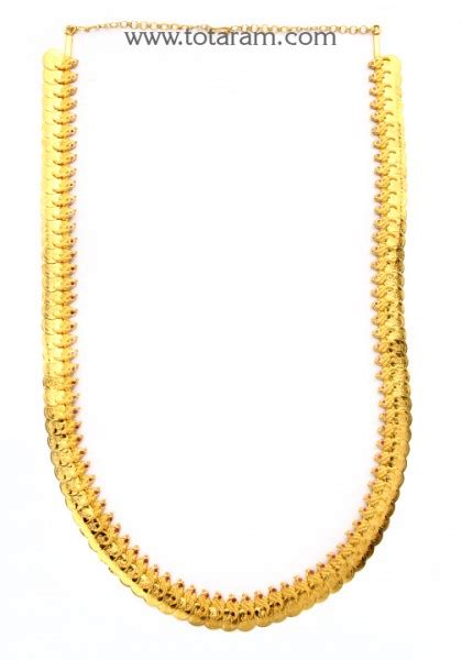 K Gold Parrot Lakshmi Kasu Mala Long Kasulaperu With Red Stones